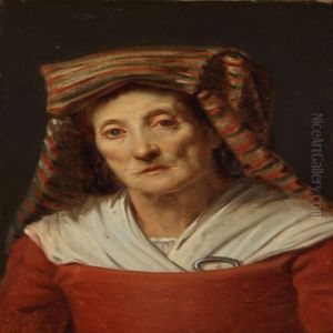 Italian Woman In A Red Dress And A Striped Headdress by Albert Kuchler