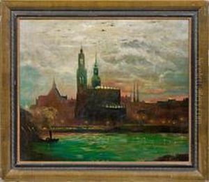 Nachtliche Ansicht Vondresden Mit Der Hofkirche Im Mondschein by Gotthardt Kuehl