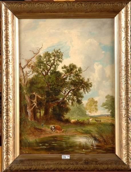 Vacher Et Son Troupeau Au Bord De La Riviere - view 1