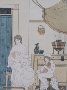 A Woman Feeding A Baby In An Interior by Joseph Kuhn-Regnier