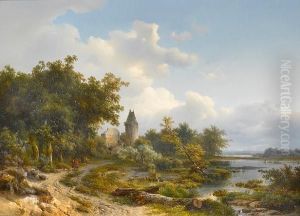 Figures On A Country Lane Beside A Ruined Castle
