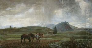 Heimkehrender Bauer Mit Pferden, Einem Vogelzugnachschauend by Erich Kuithan