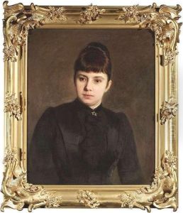Portrait Of A Lady Wearing A Black Gown. Oil/canvas, Signed And Dated by Hans Kundmuller