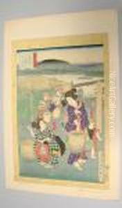Ladies Gathering Tea Leaves by Gototei Kunisada
