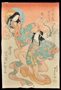 Courtesan Dancing In A Cherry Orchard by Gototei Kunisada