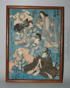 Un Daimyo Assis Entoure De Sa Suite Un Daimyo Assis Entoure De Sa Suite