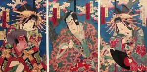 Settling A Feud Between A Geisha And Samurai - Triptych by Kunisada Iii Hosai
