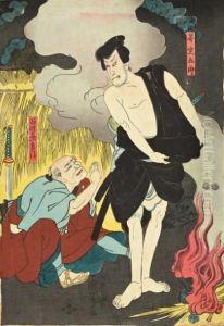 Quatre Oban Tate-e Dont Partiede Triptyque: Fantomes, Combat De Samourai, Heros, Brigands by Utagawa Kuniyoshi