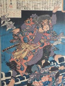 Deux Combattants Aux Colombes by Utagawa Kuniyoshi