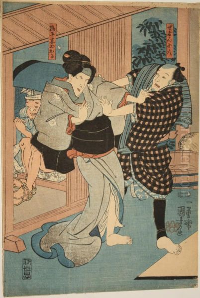 Theatrical Scene With Two Samurai - view 1