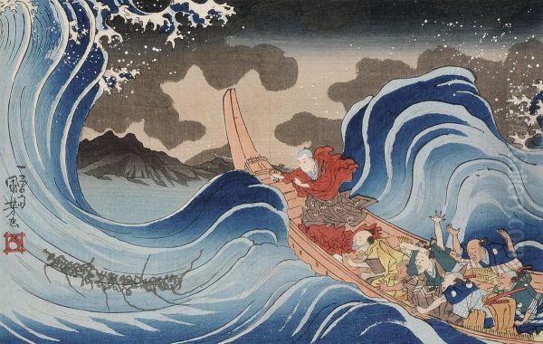 Ichiyusai Kuniyoshi Nichiren Calming A Storm At Kakuda - view 1