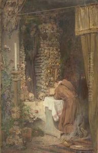 Allerseelenfest Auf Demkapuzinerkirchhof, In Einer Mit Gebeinen Angefullten Grabnische,ein Auf Den Knien Betender Kapuziner by Gustav Adolf Kuntz
