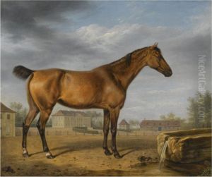 A Study Of A Bay Thoroughbred In A Landscape, A Castle Beyond