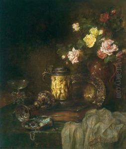 Stilleben Mit Rosen Und Antiquitaten by Ludwig Adam Kunz