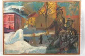Winterliches Dorf Mit Figuren by Albert Kunze