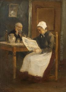 Interieur Mitbauernpaar Am Tisch by Leo Kuppers