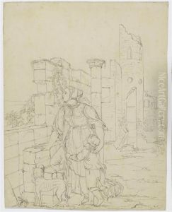 Mother And Child Hiding In A Ruined Castle
