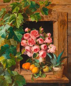 Still Life With Roses And Apricots.