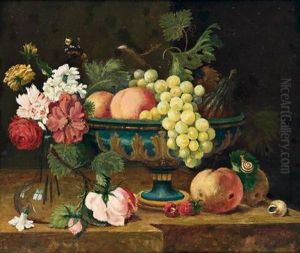 Stilleben Mit Blumen Und Fruchten by Ferdinand Kuss