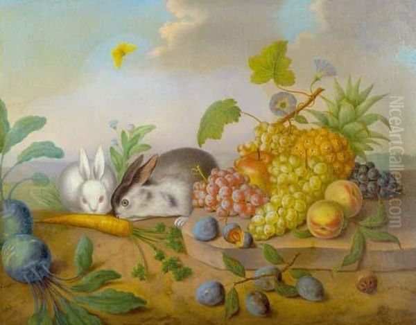 Fruit Still Life And Two Rabbits. - view 1