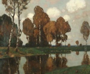 Landschaft Mit Seichtem Fluslauf by Carl Kustner