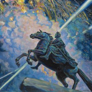 Fireworks. The Bronze Horseman by Boris Kustodiev