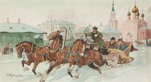 Troika Racing Through Town by Boris Kustodiev