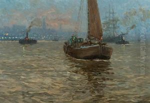 Abendstimmung Am Hamburger Hafen by Paul Kutscha