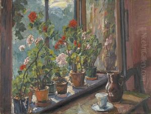 Fensterfront Mit Blumentopfen. by Paul Kutscha