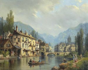 An Alpine Town In Spring by Charles Euphrasie Kuwasseg