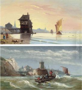 Rowing Out At A Lighthouse by Charles Euphrasie Kuwasseg