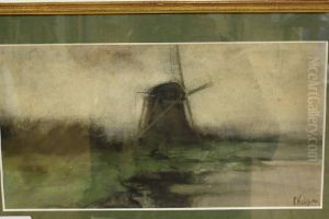 Molen,
Landschap Met Zon,
Vrouw Op Bospad by Cornelis Kuypers