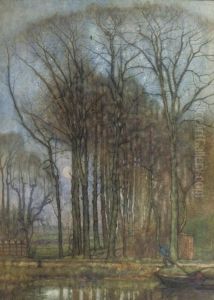 A Barge On A Canal Near Rijswijk by Johan Kuypers