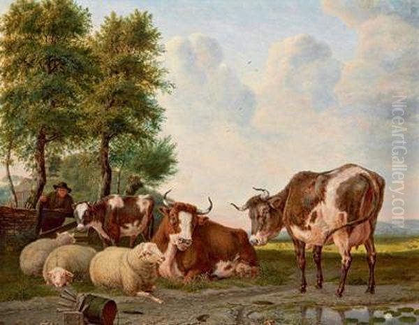 Landschaft Mit Weidendem Viehund Einem Bauern - view 1