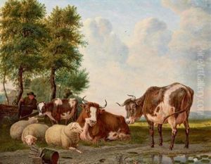 Landschaft Mit Weidendem Viehund Einem Bauern by Martinus Antonius Kuytenbrouwer