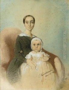 Portret Matki I Corki by Teofil Kwiatkowski