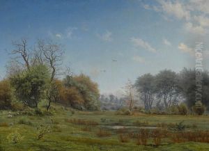 A Pond In A Forest Clearing With A Herd Of Deer by Vilhelm Kyhn