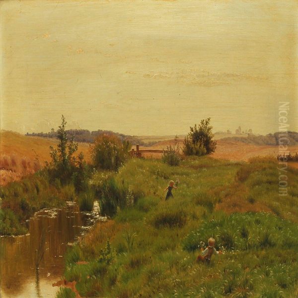 Children Playing In The Meadow - view 1