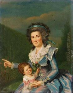 Portrait De Femme En Robe Avec Son Enfant