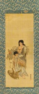 Kaki Fruit And Grapes Under One Arm by Kawanabe Kyosai