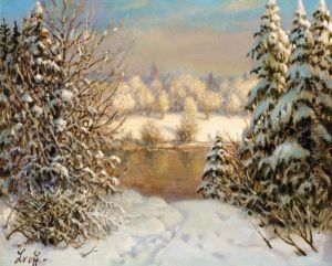 Sunrise Over A Snowy Landscape by Petr Ivanovich L'Vov