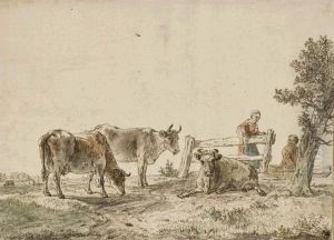 Vaches Et Paysans Dans Un Pre by Karel La Fargue