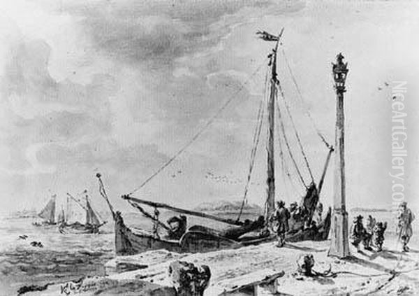 A Sailing Boat Mooring By A Jetty With A Beacon Light At Theboeregat, Rotterdam - view 1