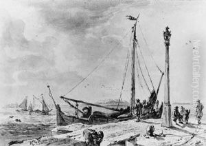 A Sailing Boat Mooring By A Jetty With A Beacon Light At Theboeregat, Rotterdam
