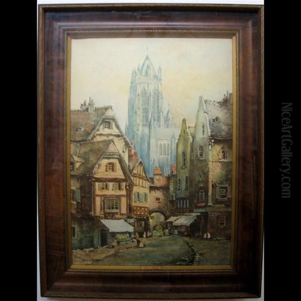 European Street Scene With Cathedral - view 1