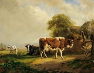 Herd Of Animals In A Pasture by Antoine Pierre Philippe La Penne