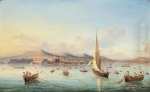 Fishing Before Naples, Vesuvius Beyond by Gioacchino La Pira