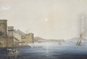 Vesuvius In Eruption With The Bay Of Naples In The Distance; The Bay Of Naples by Gioacchino La Pira