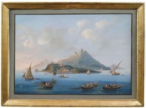 "isola Di Procida".
Procida Island With Numerous Fishing Boats In The Foreground. by Gioacchino La Pira