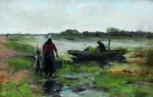 Polderlandschap Met Punter, Boerin En Kind